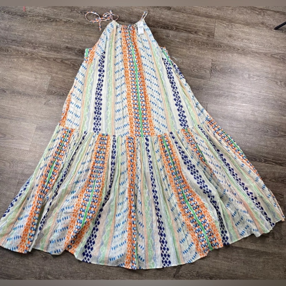 Lane Bryant Maxi Dress 18/20 Sleeveless Jeweled Colorful Boho Ruffle Bottom